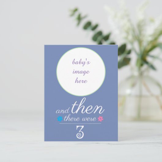 Toen waren er 3 baby-aankondigingspostkaarten. aankondigingskaart (Staand voorkant)