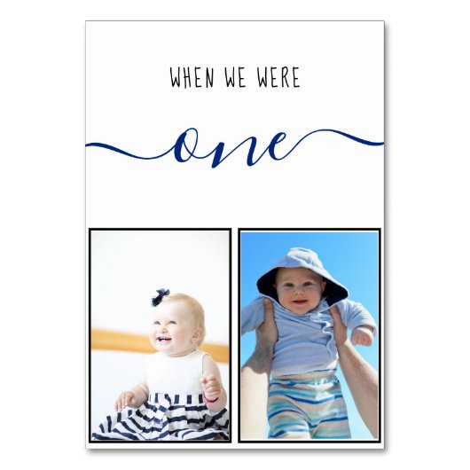 Toen we een moderne blauwe handschrift bruiloft wa kaart (Achterkant)