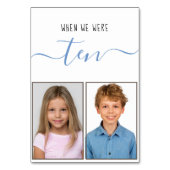 Toen we tien Kinder foto's waren, blauw Script Wed Kaart (Voorkant)
