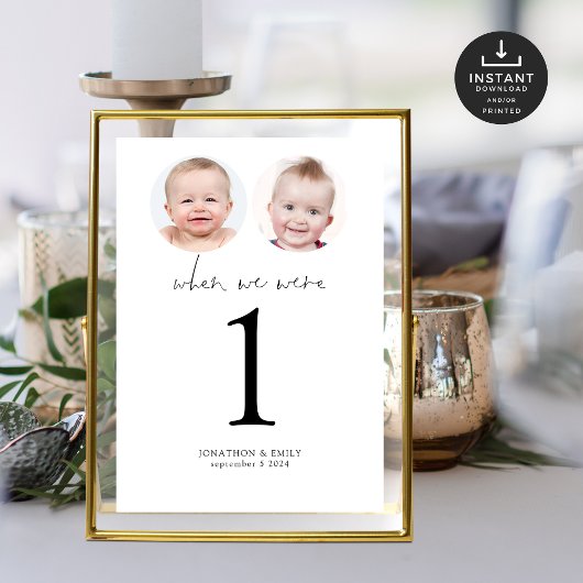 Toen we waren leeftijd foto's bruiloft tafel numme kaart