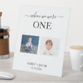 Toen we waren leeftijd minimalistische trouwtafel reclamebord met voetstuk (Insitu)