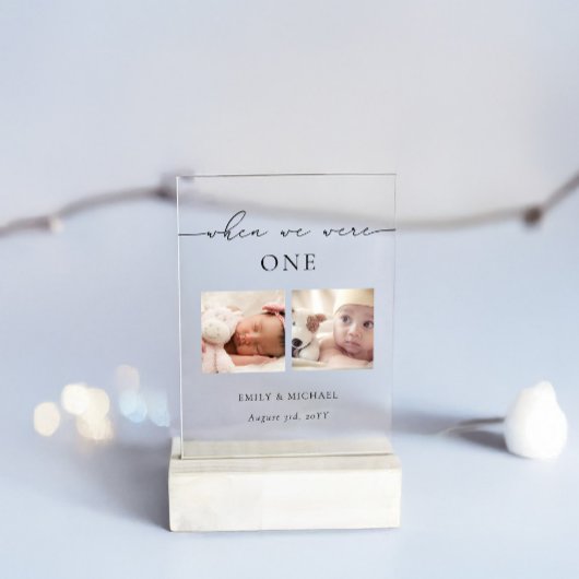 Toen we waren leeftijd trouwtafel nummer teken acryl uitnodigingen