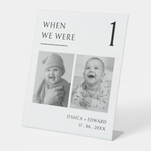 Toen we waren tafel nummer leeftijd paar foto mode reclamebord met voetstuk