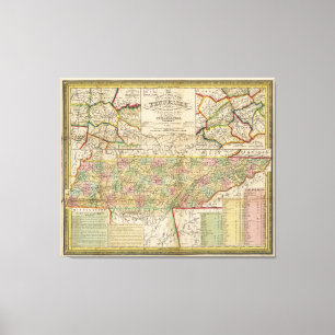 Toennessee-kaart (1851) canvas afdruk