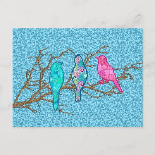 Toepasselijke vogels op een bijkantoor, Sky Blue M Briefkaart (Voorkant)