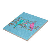 Toepasselijke vogels op een bijkantoor, Sky Blue M Tegeltje (Zijkant)