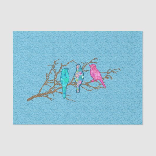 Toepasselijke vogels op een bijkantoor, Sky Blue M Tissuepapier (Voorkant)