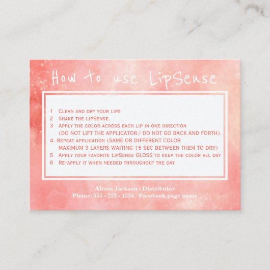 Toepassingsinstructies voor lippenproductdistribut visitekaartje (Voorkant)