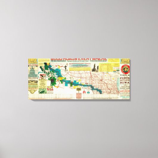 Toerentekaart van de snelweg rond het Custer-slagv Canvas Afdruk (Voorkant)