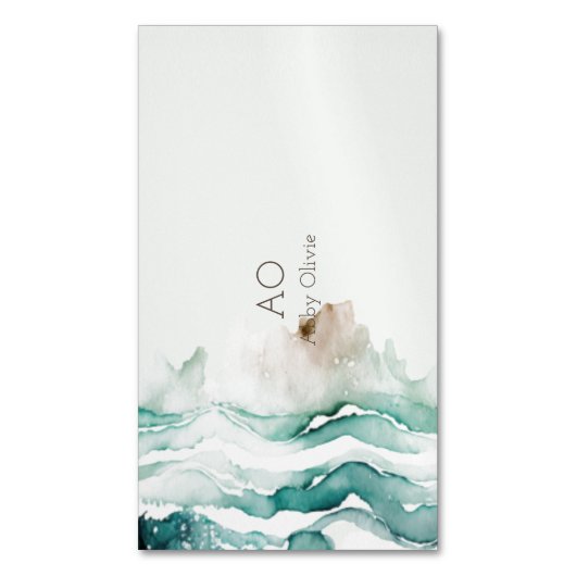 Toeriquoise green pastel waterverf magnetisch visitekaartje (Voorkant Verticaal)