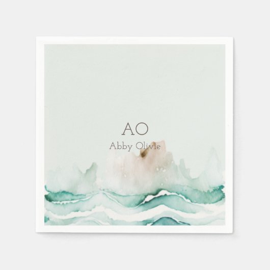 Toeriquoise green pastel waterverf servet (Voorkant)