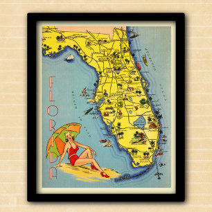 Toerismekaart Florida 1947 Poster
