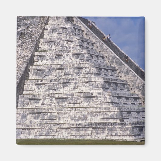 Toeristen die de trap van El Castillo, steen, bekl Magneet (Voorkant)