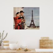  toeristen die in de Eiffeltoren in Parijs reizen Poster (Keuken)