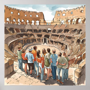 Toeristen in Rome's Colosseum Print