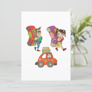 Toeristen met rugzakken die een reizende uitnodigi kaart