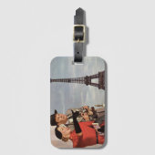  toeristen op vakantie in Eiffeltoren Bagagelabel (Voorkant (verticaal))