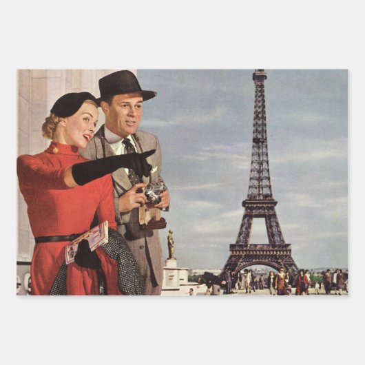  toeristen op vakantie in Eiffeltoren Inpakpapier Vel (Voorkant 3)