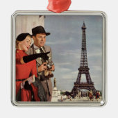  toeristen op vakantie in Eiffeltoren Metalen Ornament (Voorkant)