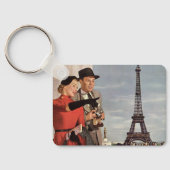 toeristen op vakantie in Eiffeltoren Sleutelhanger (Achterkant)