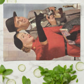  toeristen op vakantie in Eiffeltoren Theedoek (Gevouwen)