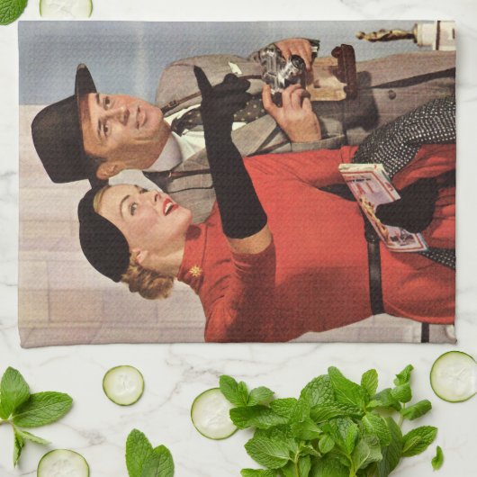  toeristen op vakantie in Eiffeltoren Theedoek (Gevouwen)