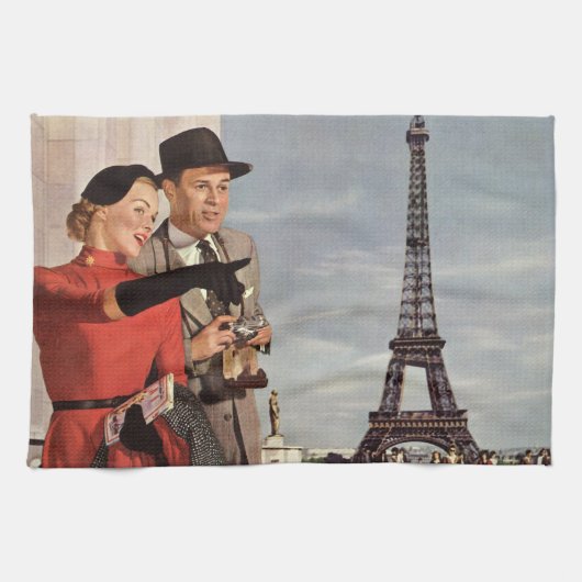  toeristen op vakantie in Eiffeltoren Theedoek (Horizontaal)
