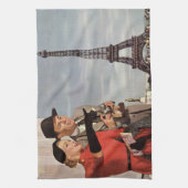  toeristen op vakantie in Eiffeltoren Theedoek (Verticaal)