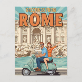 Toeristen op Vespa in Rome Italië Ansichtkaart Briefkaart