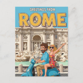 Toeristen op Vespa in Rome Italië Ansichtkaart Briefkaart