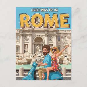 Toeristen op Vespa in Rome Italië Ansichtkaart Briefkaart