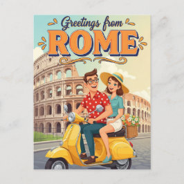 Toeristen op Vespa in Rome Italië Ansichtkaart Briefkaart