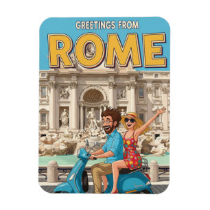 Toeristen op Vespa in Rome Italië Ansichtkaart Magneet