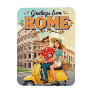 Toeristen op Vespa in Rome Italië Ansichtkaart Magneet