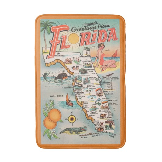  toeristenkaart van Florida Badmat (Voorkant Verticaal)