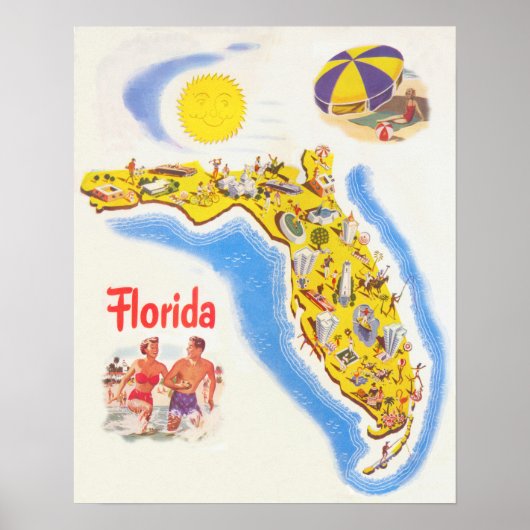  toeristenkaart van Florida Poster (Voorkant)