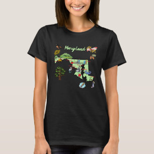 Toeristenkaart van Maryland met bekende bezienswaa T-shirt