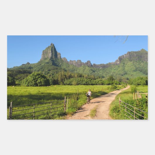 Toeristisch fietsen op Moorea rechthoek sticker (Voorkant)