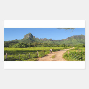 Toeristisch fietsen op Moorea rechthoek sticker