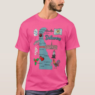 Toeristische kaart van Delaware State Major Steden T-shirt