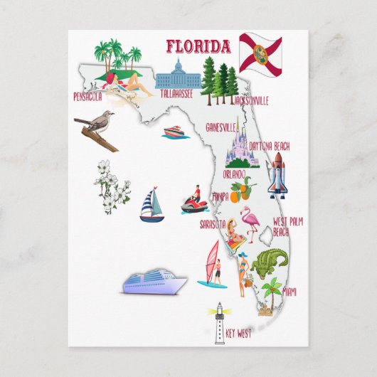 Toeristische kaart van Florida met landmerken (Voorkant)