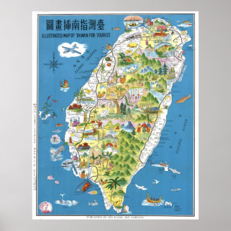 Toeristische kaart van Taiwan met geselecteerde pl Poster