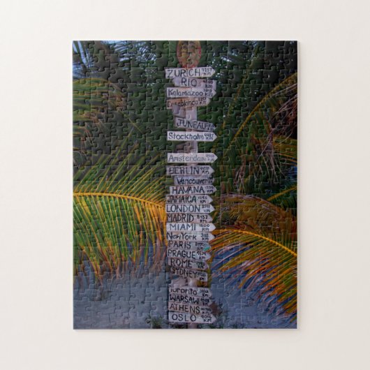 Toeristische richtingbord Belize. Legpuzzel (Verticaal)