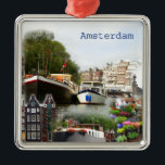 Toeristische sites van Amsterdam Metalen Ornament<br><div class="desc">Verschillende toeristische locaties zoals de kanalen in Amsterdam,  Nederland</div>