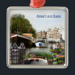 Toeristische sites van Amsterdam Metalen Ornament<br><div class="desc">Verschillende toeristische locaties zoals de kanalen in Amsterdam, Nederland</div>