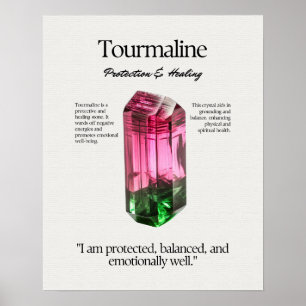 Toermalijn Gem Crystal Betekenis Kaart Poster