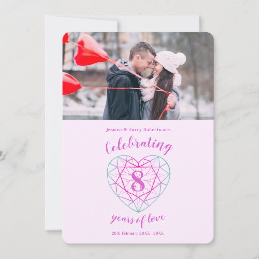 Toermaline Jubileum 8 jaar fotouitnodigingen Kaart (Voorkant)