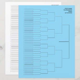 Toernooischema sjabloon papier vel voor 64 spelers