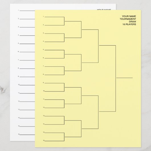 Toernooischema sjabloonblad voor 16 spelers (Voorkant / Achterkant)