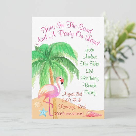 Toes in de Uitnodiging van de partij Sand Flamingo (Staand voorkant)